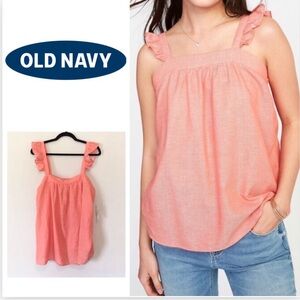Old Navy Coral Orange Ruffle Strap Tank Top Women's Top Size Medium